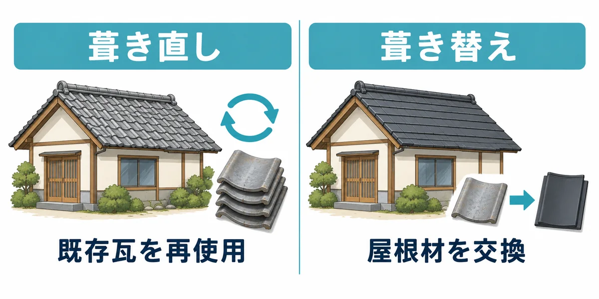既存瓦を再使用する葺き直しと屋根材を交換する葺き替えの違い
