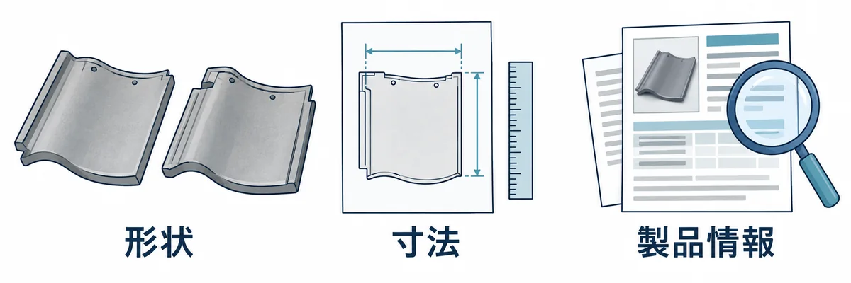 交換用の瓦を特定するときに確認する形状・寸法・製品情報