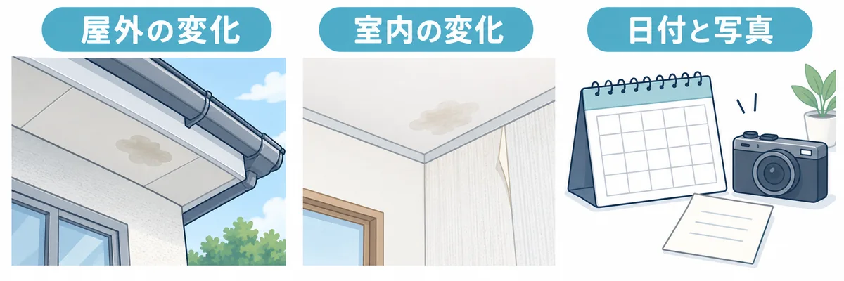 軒下の屋外の変化と室内の変化を日付や写真で記録する図