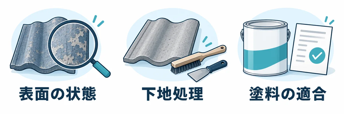 セメント系瓦の塗装を検討するときに確認する表面の状態・下地処理・塗料の適合