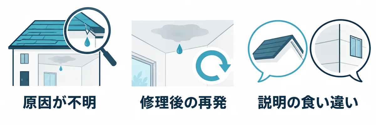 原因が不明、修理後の再発、説明の食い違いという専門調査を検討する状況