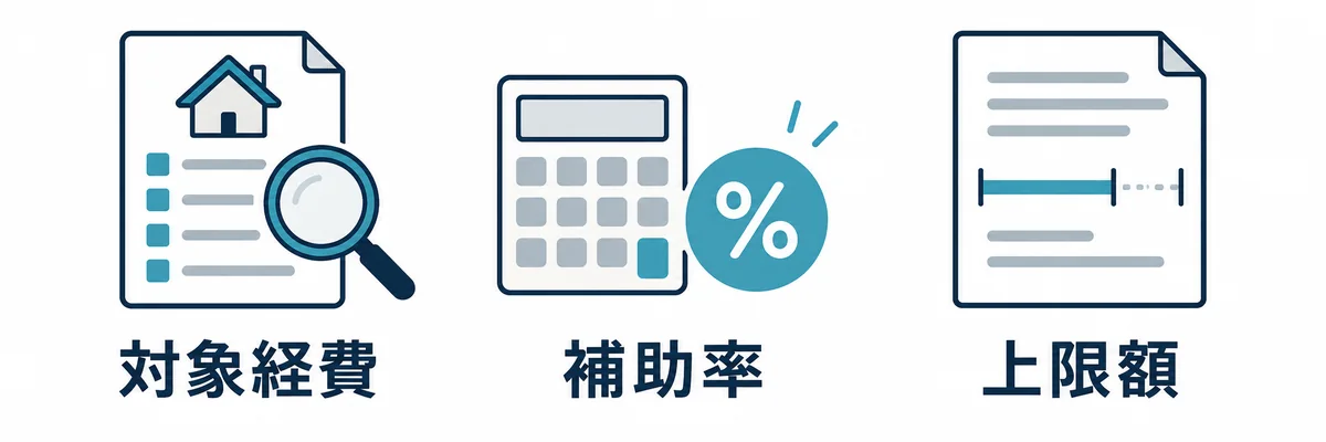 補助額を調べるときに確認する対象経費、補助率、上限額