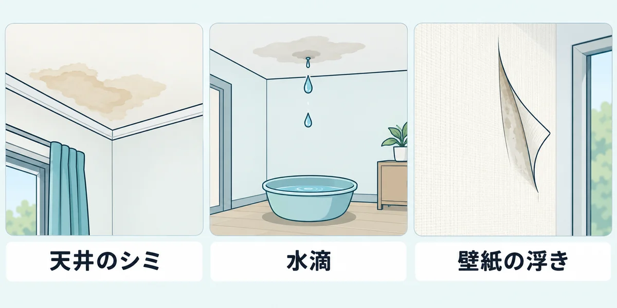 天井のシミ・水滴・壁紙の浮きの3つの室内の変化
