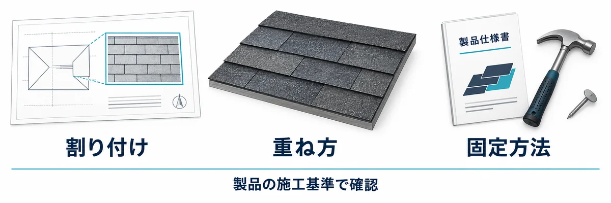 本体施工で確認する割り付け、重ね方、固定方法