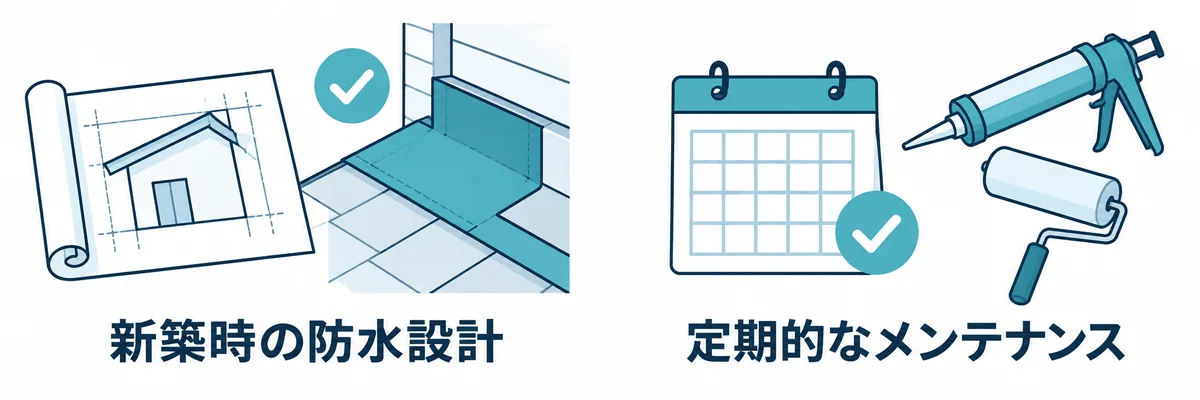 新築時の防水設計と定期メンテナンスの両方で雨漏りリスクを抑える考え方