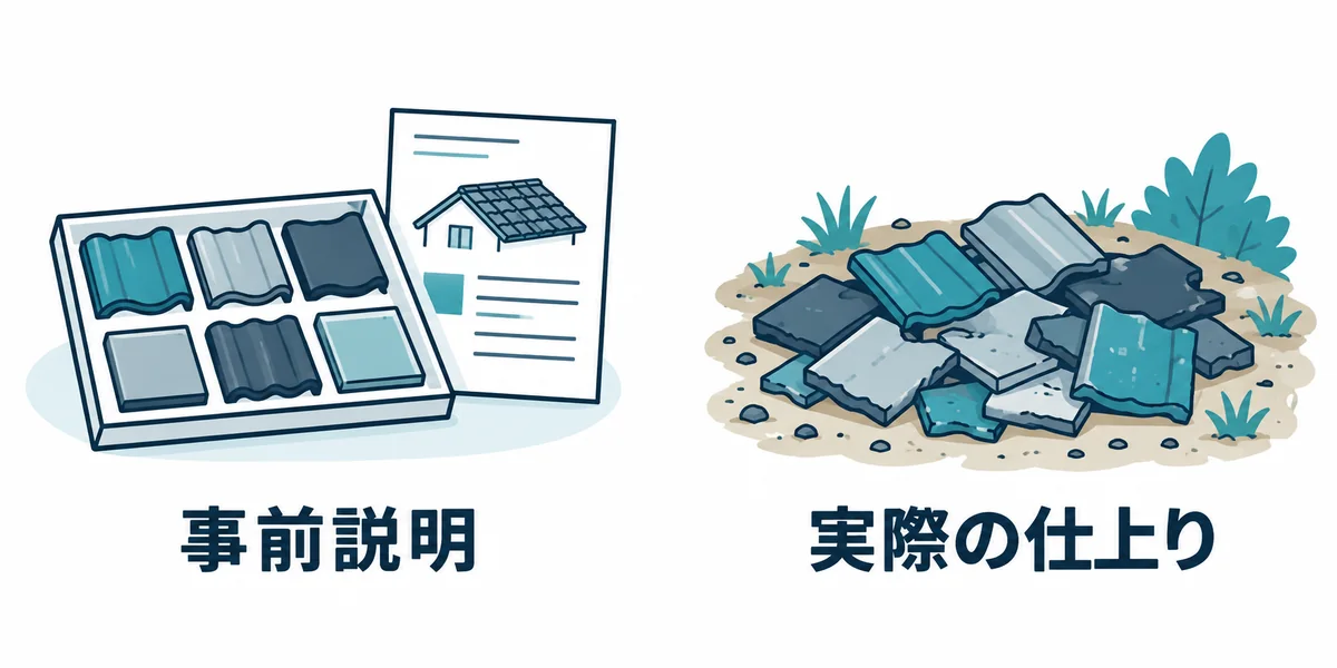瓦チップの事前説明と実際の仕上がりに生じる差を示す比較図