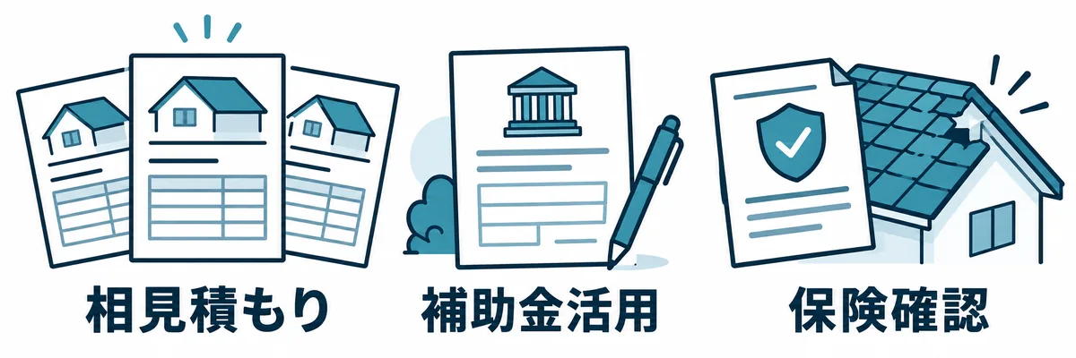 瓦からガルバリウムへの葺き替え費用を抑える方法を示す図