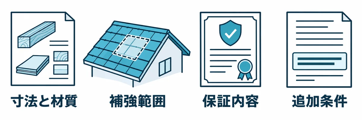 垂木工事を業者に依頼する際の確認点を示す図