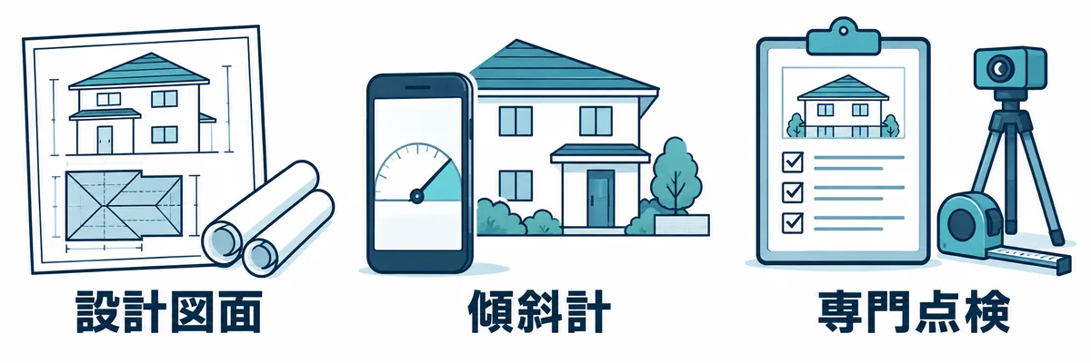 屋根に上らず勾配を確認する方法を示す図